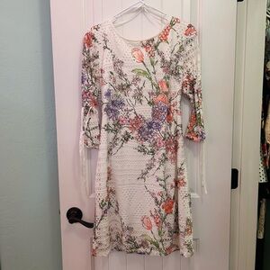 Floral Lace Dress with 3/4 Sleeves